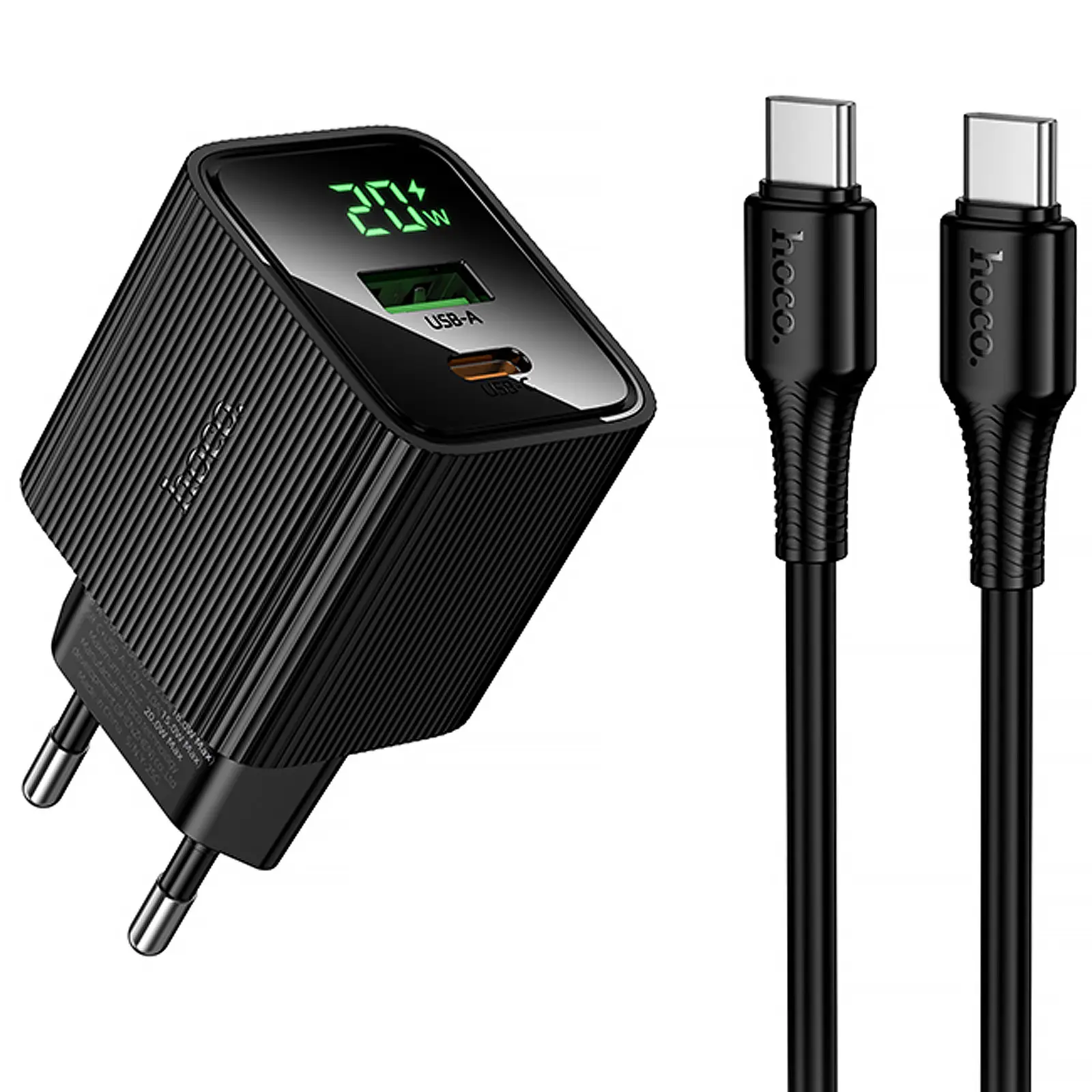 СЗУ Hoco CS83A Excellent with digital display PD20W+QC3.0 (1USB-A/1C) + кабель Type-C to Type-C, купить оптом с доставкой