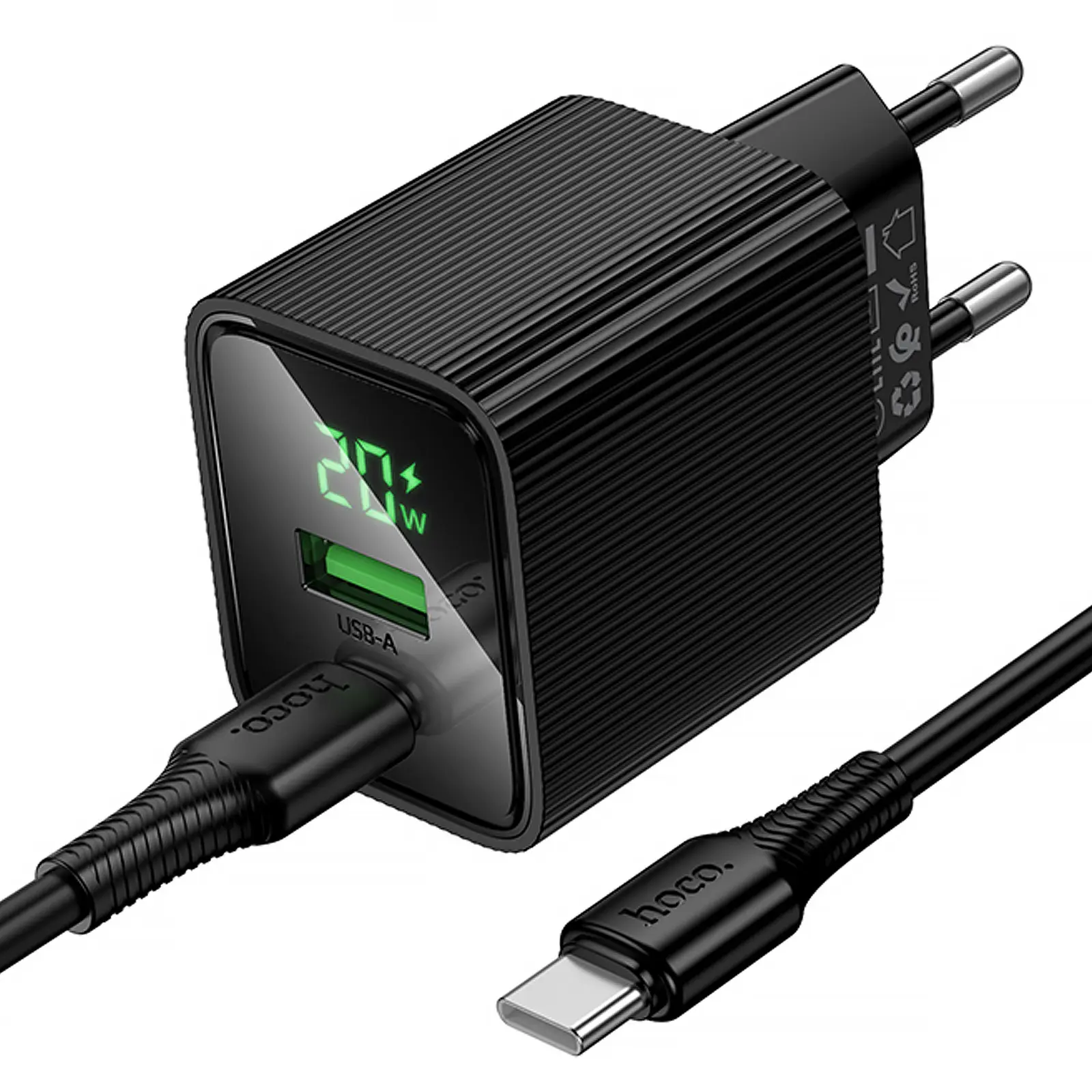 СЗУ Hoco CS83A Excellent with digital display PD20W+QC3.0 (1USB-A/1C) + кабель Type-C to Type-C, Black 3, купить оптом с доставкой