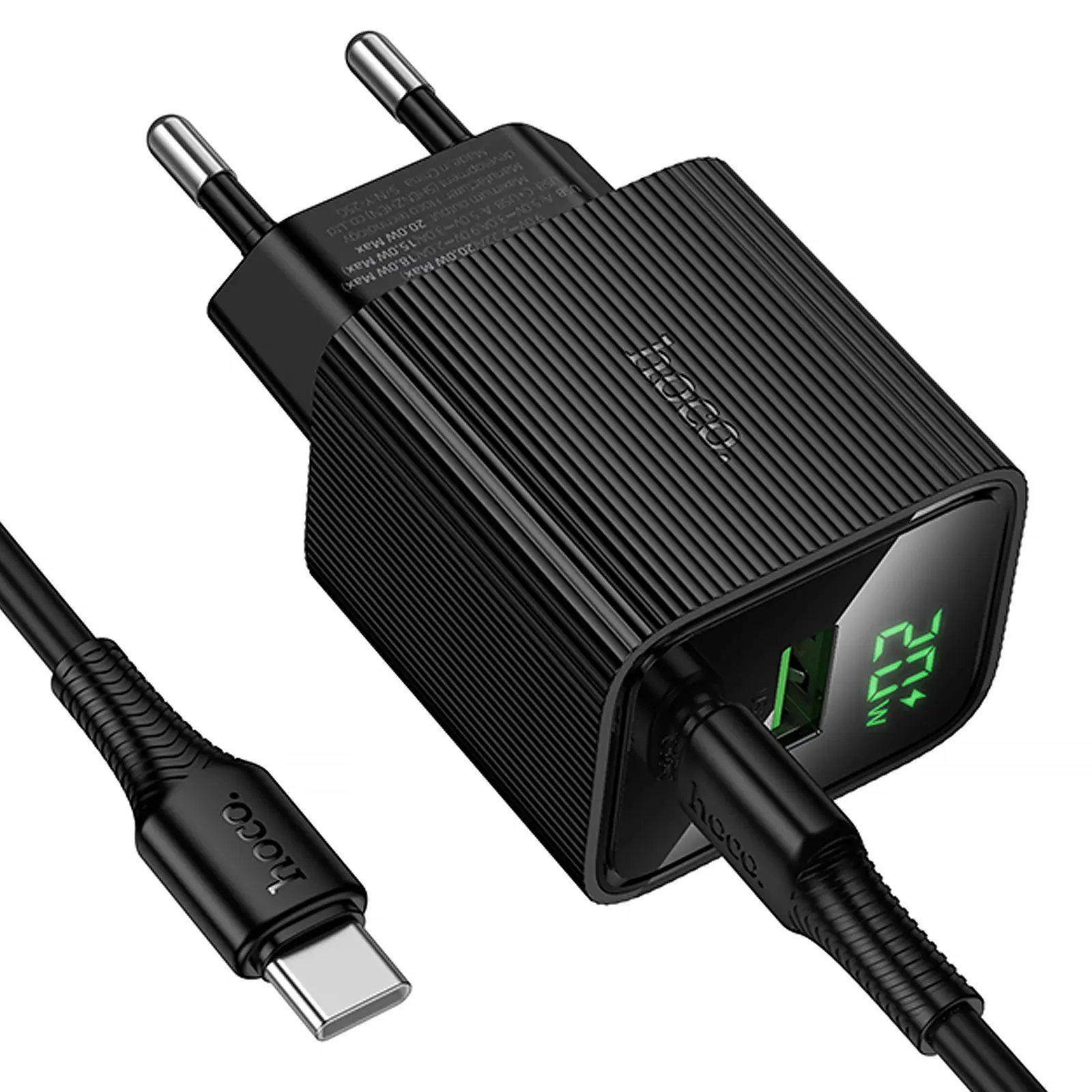 СЗУ Hoco CS83A Excellent with digital display PD20W+QC3.0 (1USB-A/1C) + кабель Type-C to Type-C, Black 4, купить оптом с доставкой