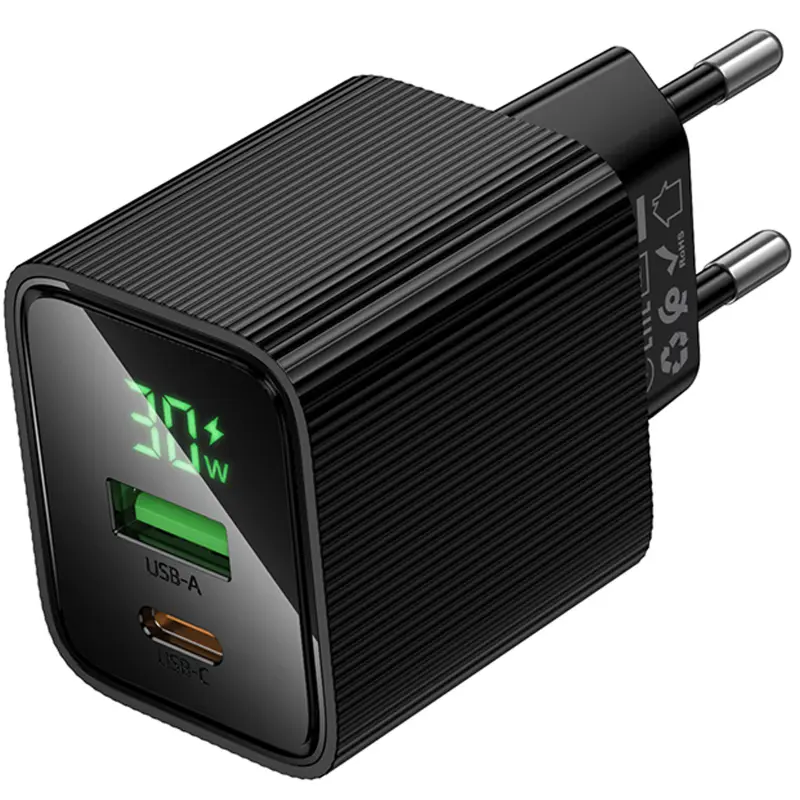 СЗУ Hoco CS84A Excellent with digital display PD30W+QC3.0 (1USB-A/1C), Black 3, купить оптом с доставкой