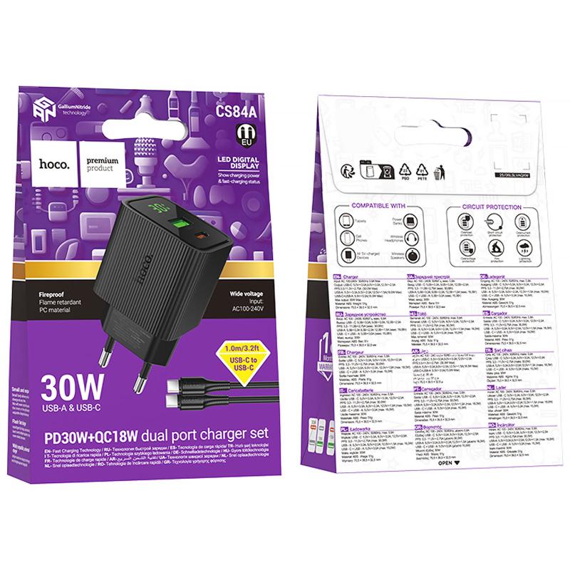 МЗП Hoco CS84A Excellent with digital display PD30W+QC3.0 (1USB-A/1C) + кабель Type-C to Type-C на малюнкі №2