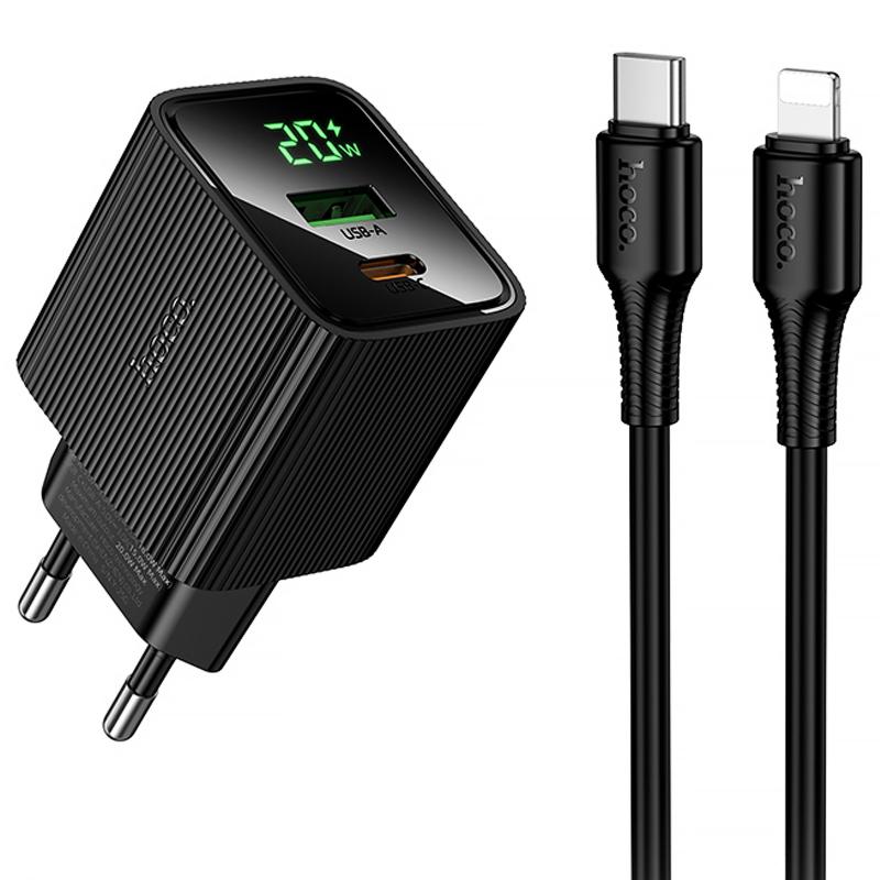 МЗП Hoco CS83A Excellent with digital display PD20W+QC3.0 (1USB-A/1C) + кабель Type-C to Lightning на малюнкі №1