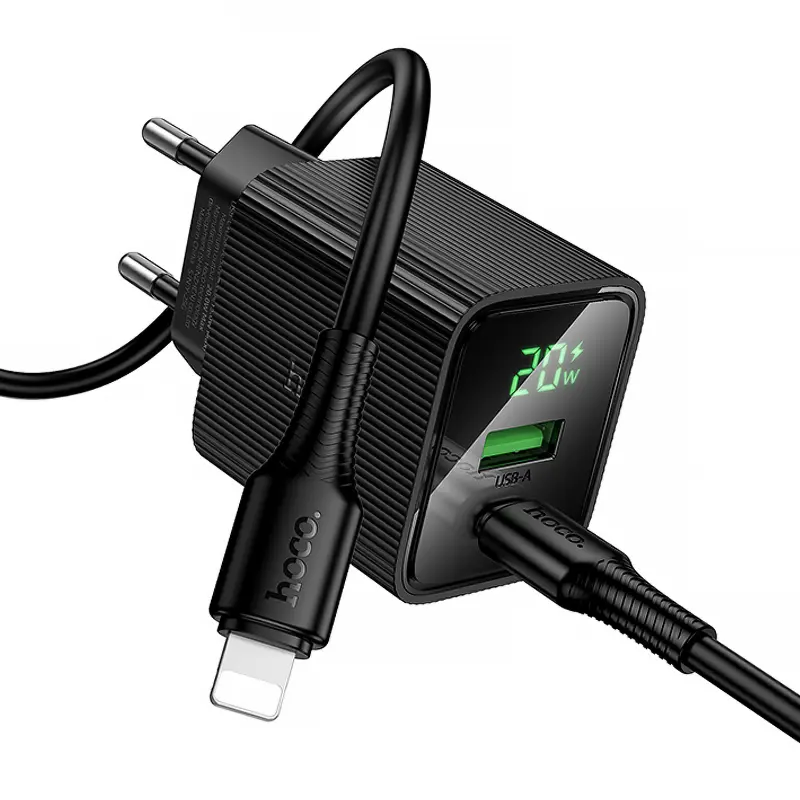 СЗУ Hoco CS83A Excellent with digital display PD20W+QC3.0 (1USB-A/1C) + кабель Type-C to Lightning, Black 2, купить оптом с доставкой