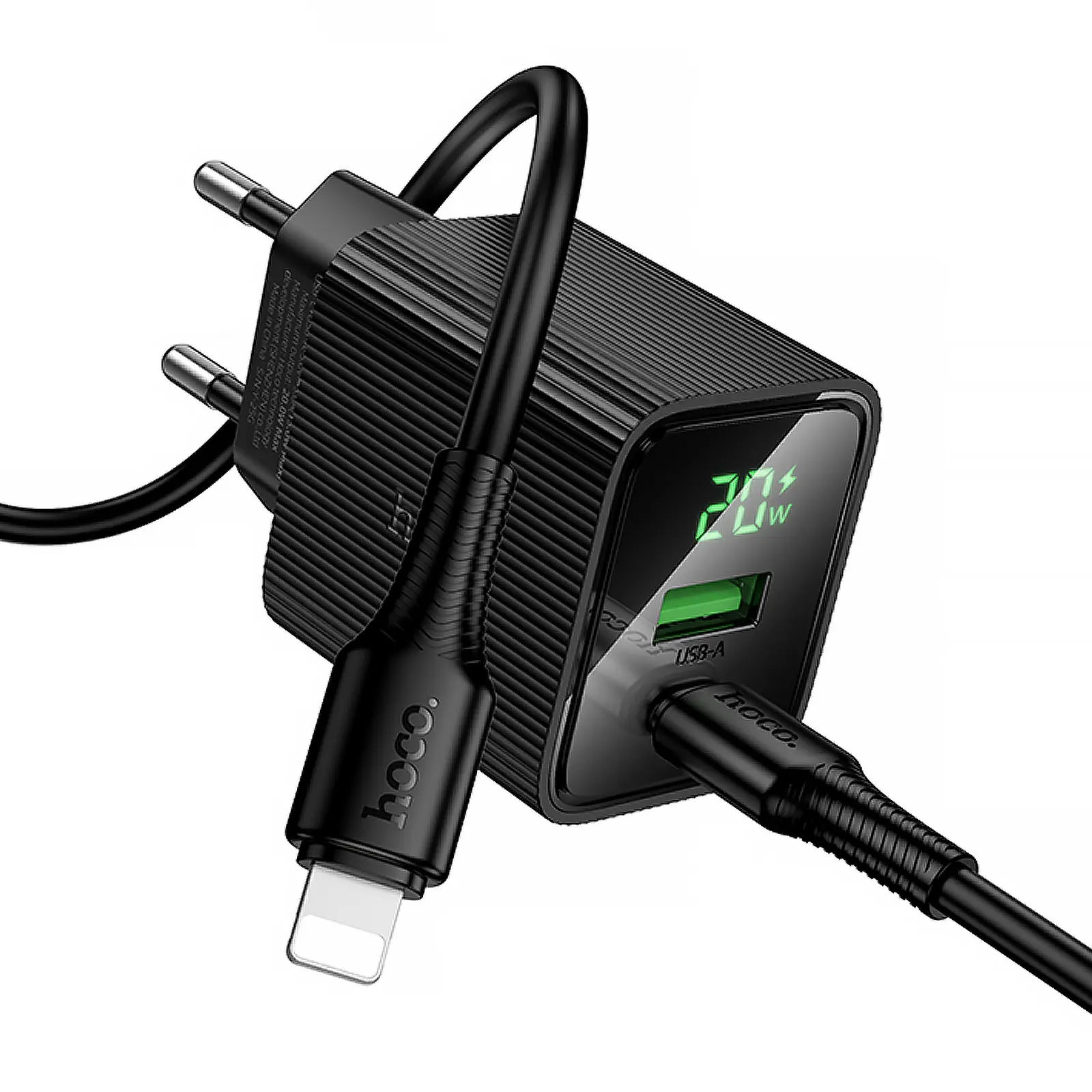 СЗУ Hoco CS83A Excellent with digital display PD20W+QC3.0 (1USB-A/1C) + кабель Type-C to Lightning, Black 2, купить оптом с доставкой