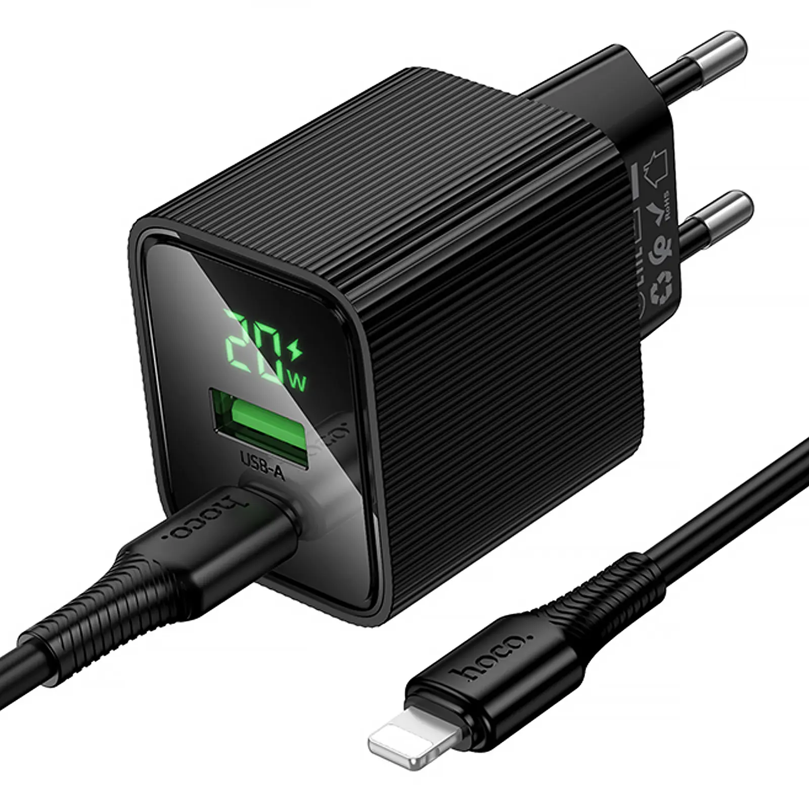 СЗУ Hoco CS83A Excellent with digital display PD20W+QC3.0 (1USB-A/1C) + кабель Type-C to Lightning, Black 3, купить оптом с доставкой
