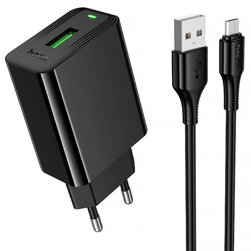 МЗП Hoco CS92A Leader 18W+QC3.0 (1USB-A) + кабель USB to MicroUSB на малюнкі №1