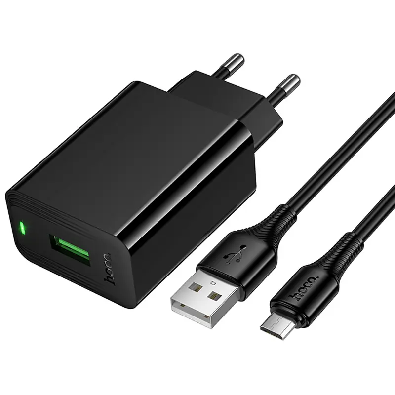 СЗУ Hoco CS92A Leader 18W+QC3.0 (1USB-A) + кабель USB to MicroUSB, Black 2, купить оптом с доставкой