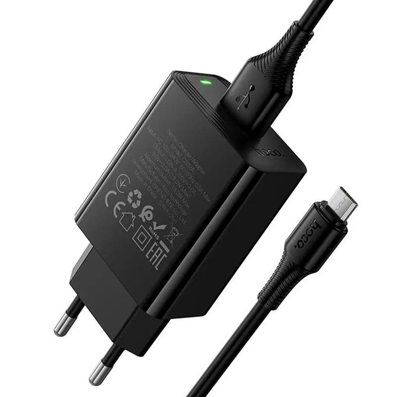СЗУ Hoco CS92A Leader 18W+QC3.0 (1USB-A) + кабель USB to MicroUSB, Black 3, купить оптом с доставкой