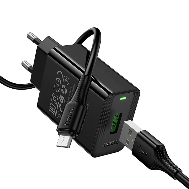 СЗУ Hoco CS92A Leader 18W+QC3.0 (1USB-A) + кабель USB to MicroUSB, Black 4, купить оптом с доставкой