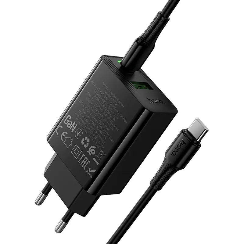 МЗП Hoco CS95A Leader PD30W+QC3.0 (1USB-A/1C) + кабель Type-C to Type-C, Black 3, купити оптом з доставкою