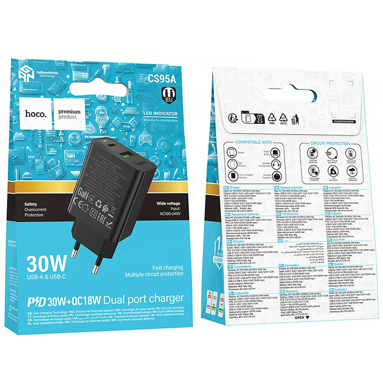 МЗП Hoco CS95A Leader PD30W+QC3.0 (1USB-A/1C), Black 1, купити оптом з доставкою