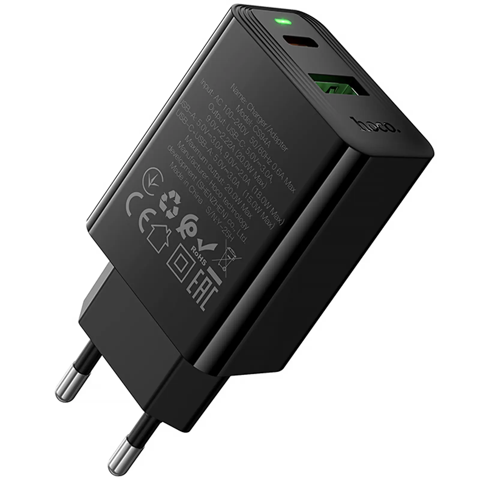СЗУ Hoco CS94A Leader PD20W+QC3.0 (1USB-A/1C), Black 3, купить оптом с доставкой
