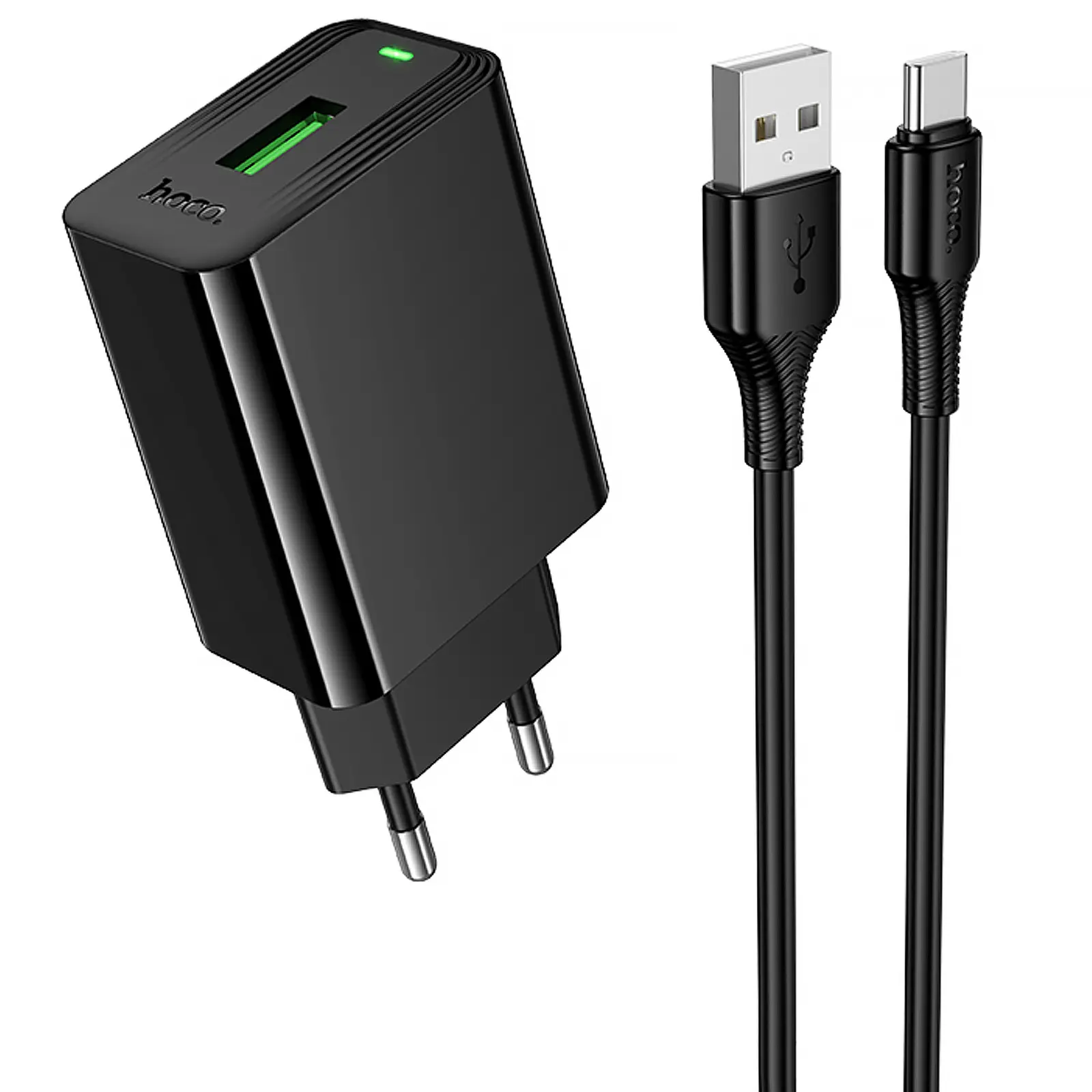 СЗУ Hoco CS92A Leader 18W+QC3.0 (1USB-A) + кабель USB to Type-C, Black, купить оптом с доставкой