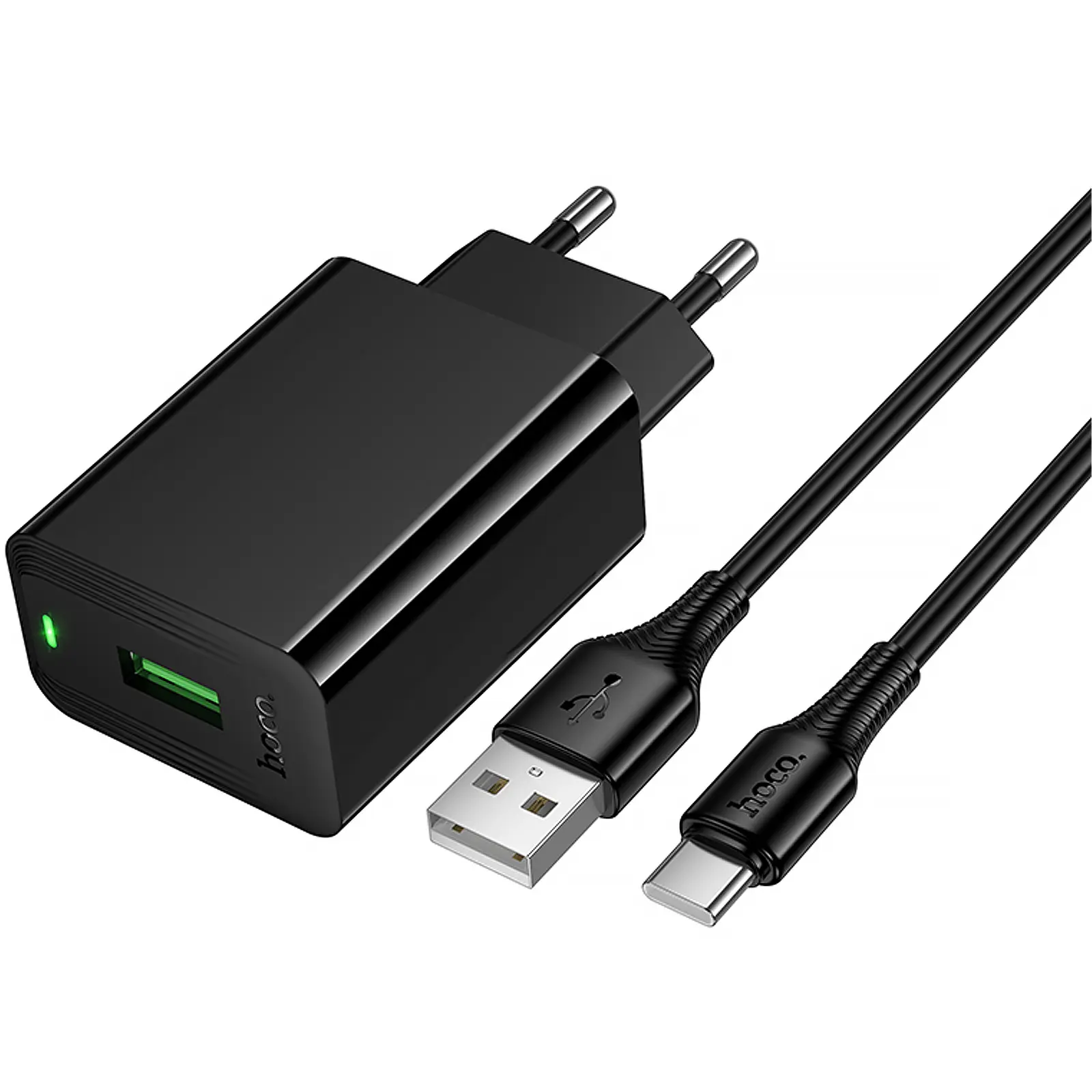СЗУ Hoco CS92A Leader 18W+QC3.0 (1USB-A) + кабель USB to Type-C, Black 1, купить оптом с доставкой