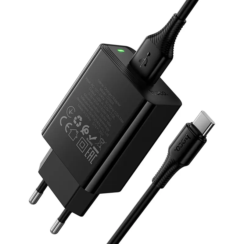 СЗУ Hoco CS92A Leader 18W+QC3.0 (1USB-A) + кабель USB to Type-C, Black 3, купить оптом с доставкой