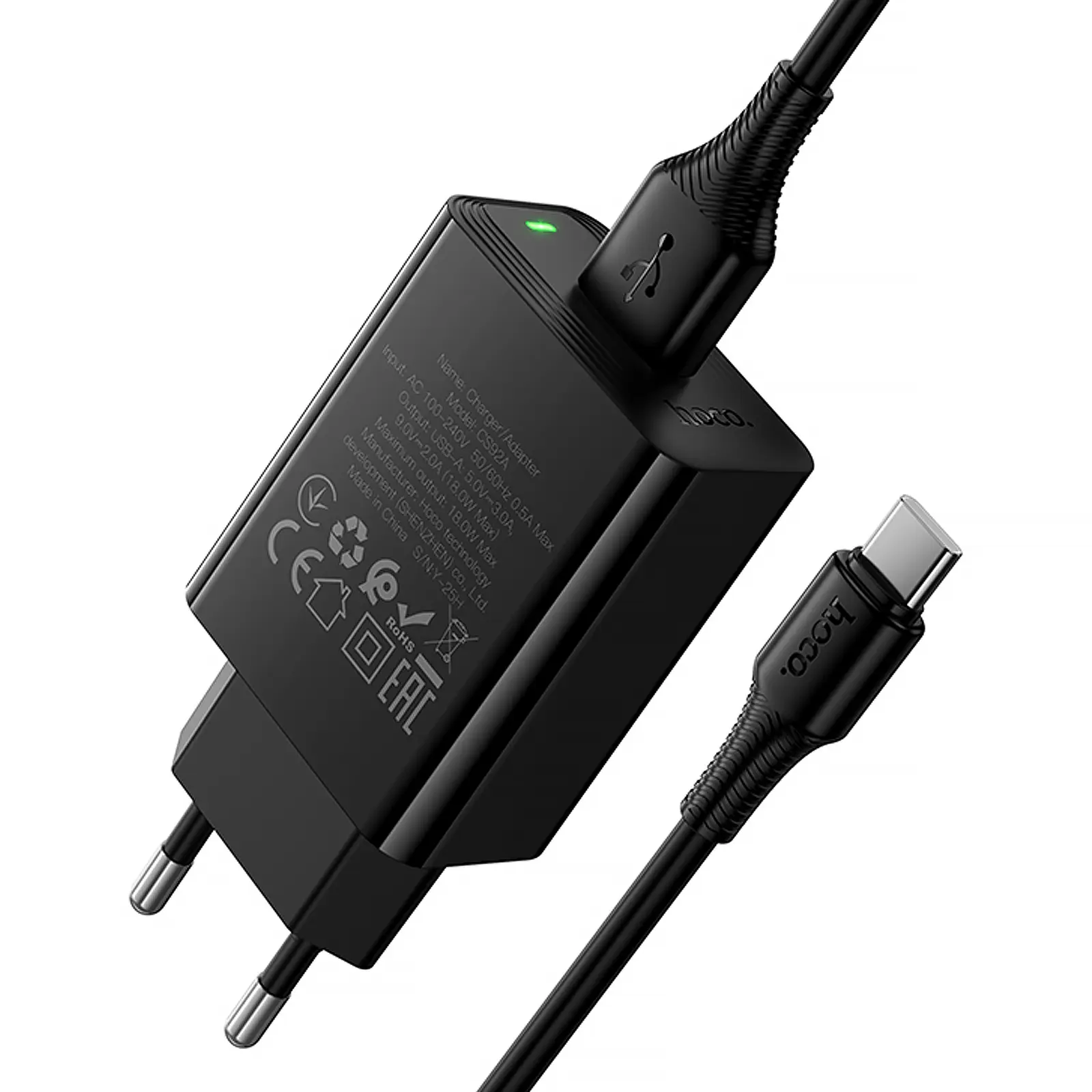 СЗУ Hoco CS92A Leader 18W+QC3.0 (1USB-A) + кабель USB to Type-C, Black 3, купить оптом с доставкой