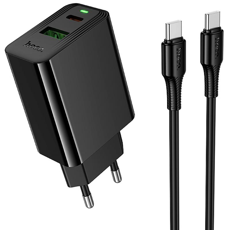 МЗП Hoco CS94A Leader PD20W+QC3.0 (1USB-A/1C) + кабель Type-C to Type-C на малюнкі №1
