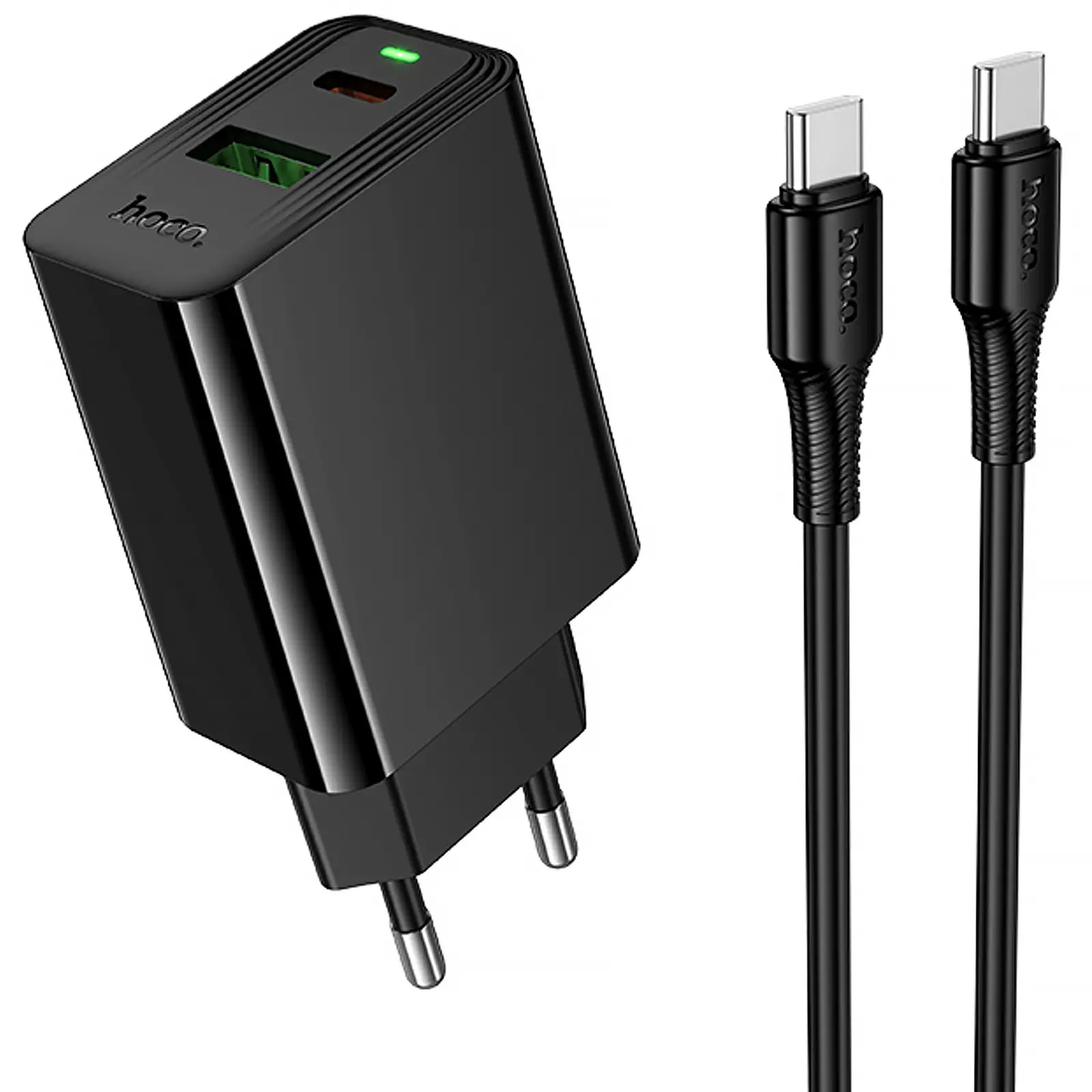 СЗУ Hoco CS94A Leader PD20W+QC3.0 (1USB-A/1C) + кабель Type-C to Type-C, Black, купить оптом с доставкой
