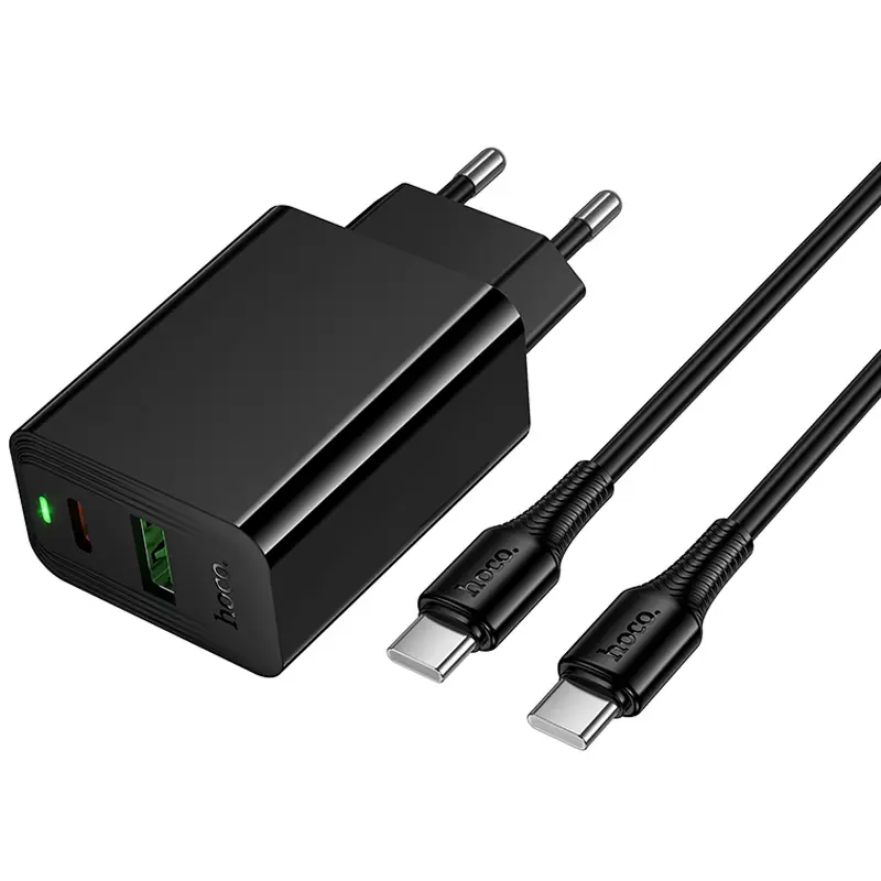 СЗУ Hoco CS94A Leader PD20W+QC3.0 (1USB-A/1C) + кабель Type-C to Type-C, Black 2, купить оптом с доставкой