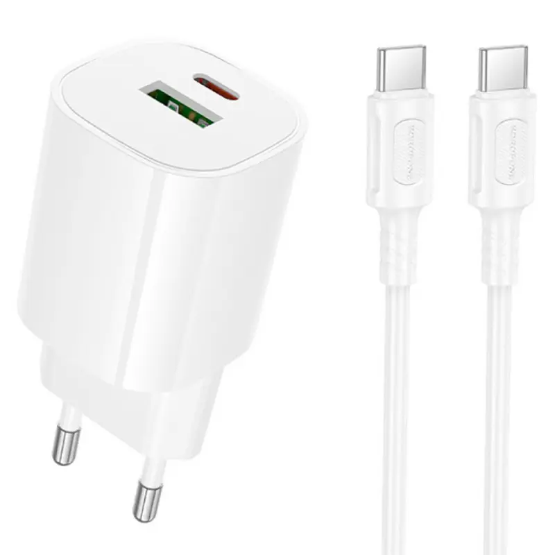 СЗУ Borofone BA104A Pudding PD20W+QC3.0 (1USB-A/1C) + кабель Type-C to Type-C, купить оптом с доставкой