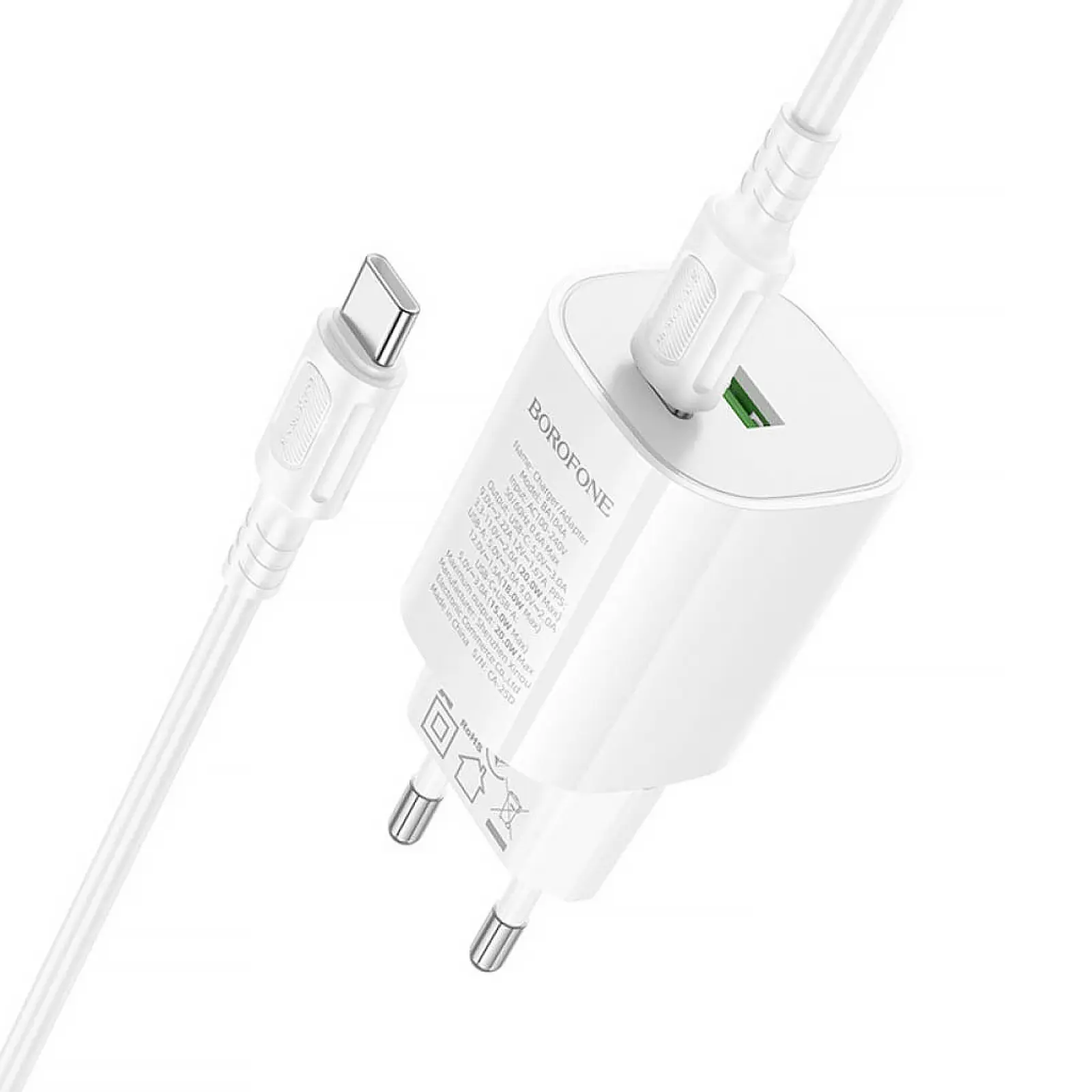 СЗУ Borofone BA104A Pudding PD20W+QC3.0 (1USB-A/1C) + кабель Type-C to Type-C, White 2, купить оптом с доставкой