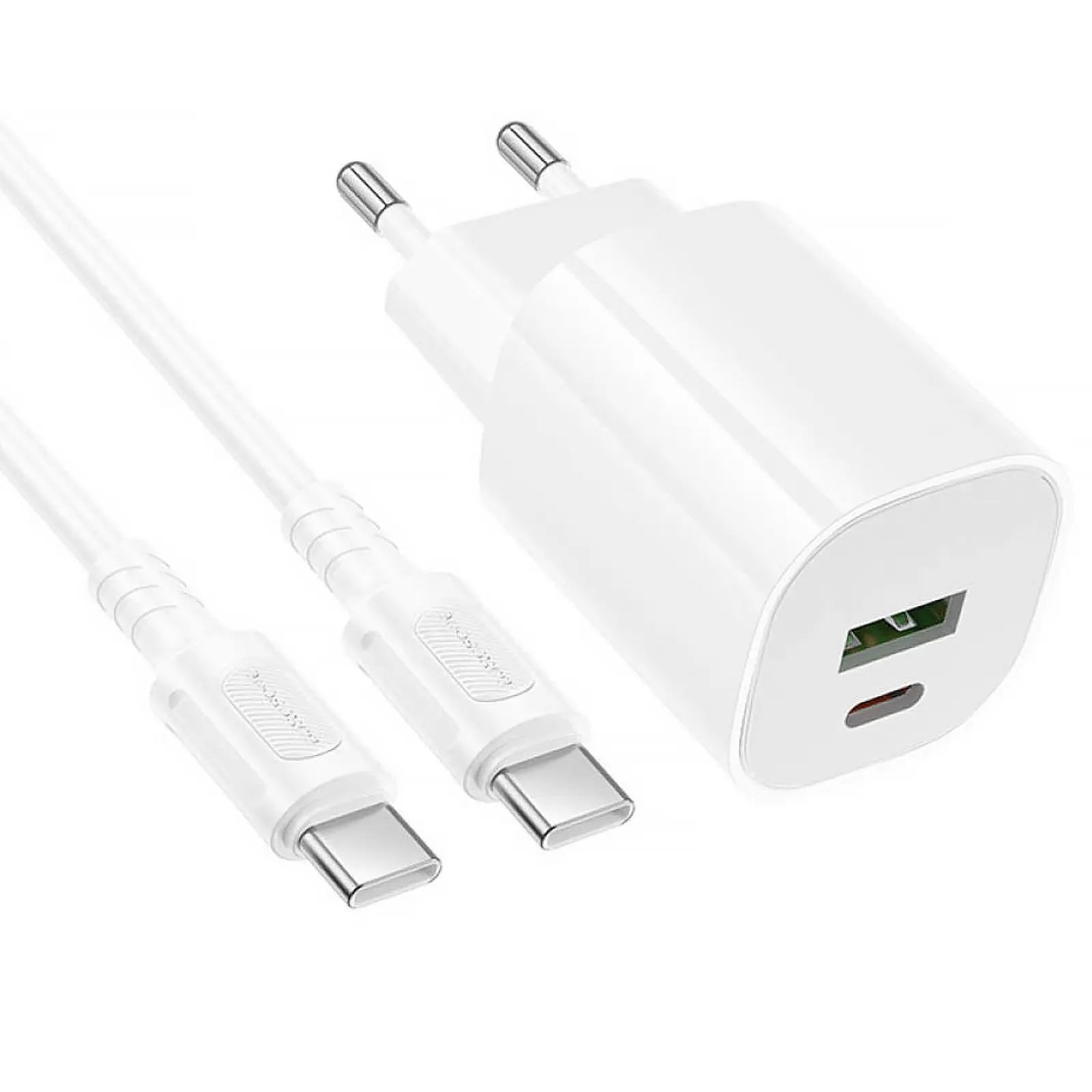 СЗУ Borofone BA104A Pudding PD20W+QC3.0 (1USB-A/1C) + кабель Type-C to Type-C, White 3, купить оптом с доставкой