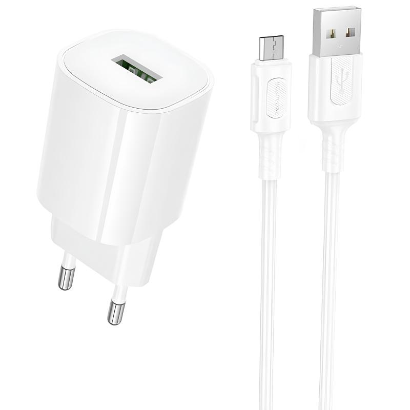 МЗП Borofone BA102A Pudding QC3.0 (1USB-A) + кабель USB to MicroUSB на малюнкі №1