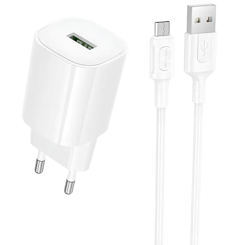 МЗП Borofone BA102A Pudding QC3.0 (1USB-A) + кабель USB to MicroUSB, White, купити оптом з доставкою