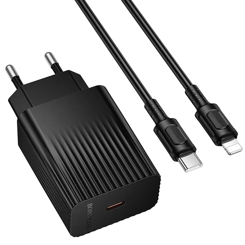 СЗУ Borofone BAS75A Source PD30W (1USB-C) + кабель Type-C to Lightning, Black 2, купить оптом с доставкой