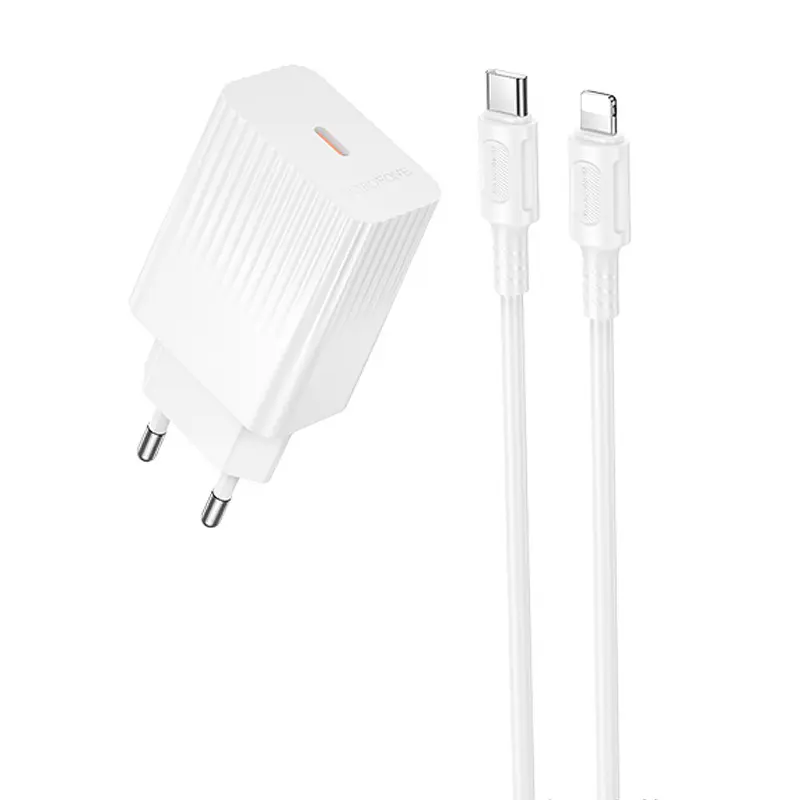 СЗУ Borofone BAS75A Source PD30W (1USB-C) + кабель Type-C to Lightning, White, купить оптом с доставкой
