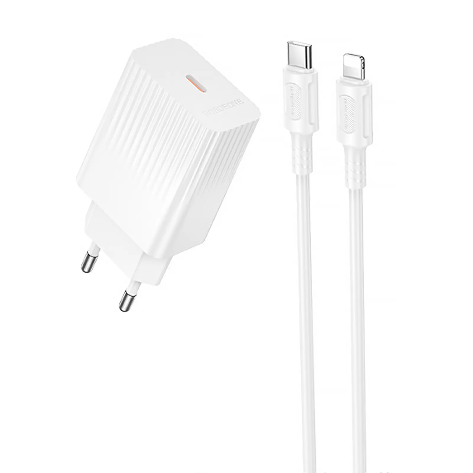 СЗУ Borofone BAS75A Source PD30W (1USB-C) + кабель Type-C to Lightning, White, купить оптом с доставкой