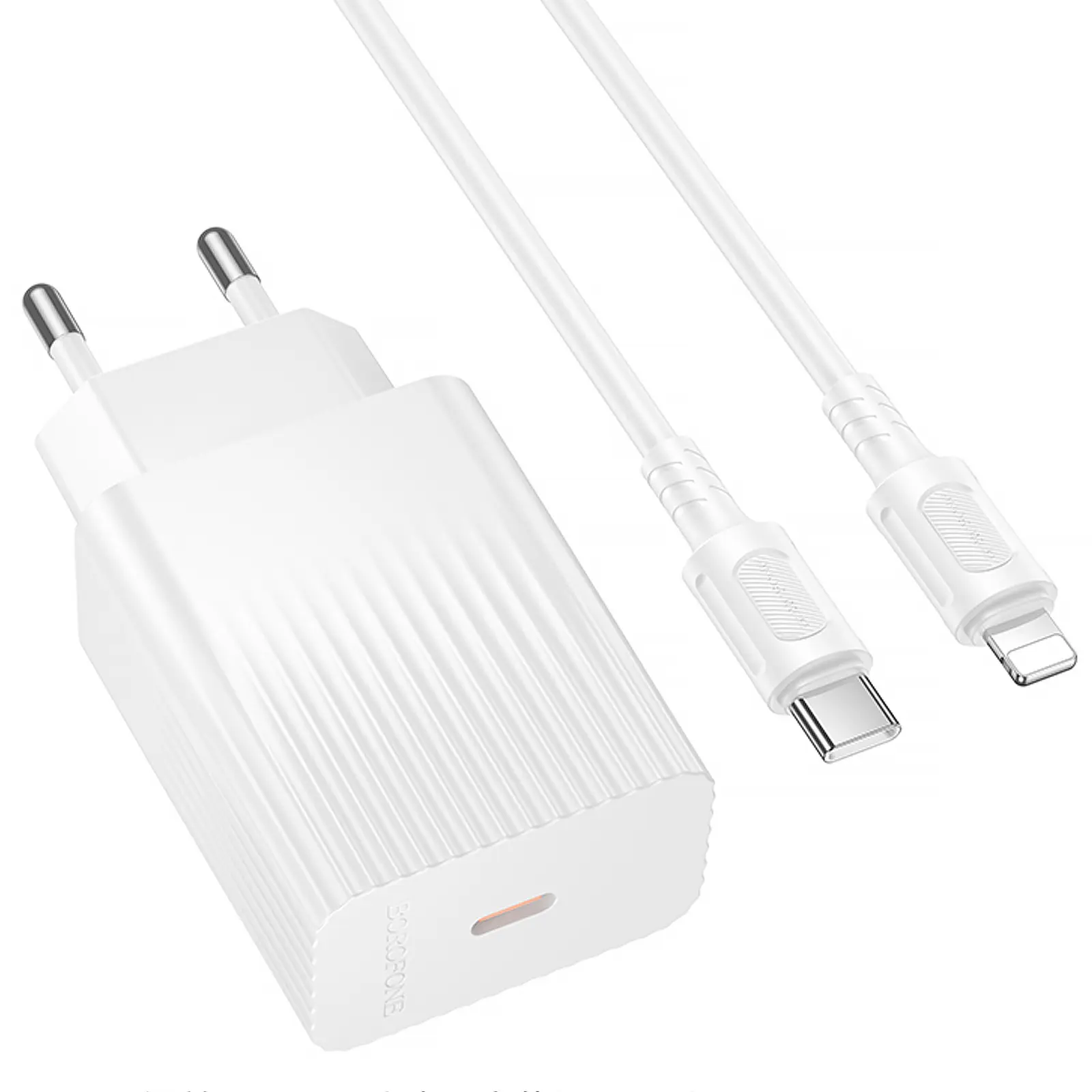 СЗУ Borofone BAS75A Source PD30W (1USB-C) + кабель Type-C to Lightning, White 2, купить оптом с доставкой