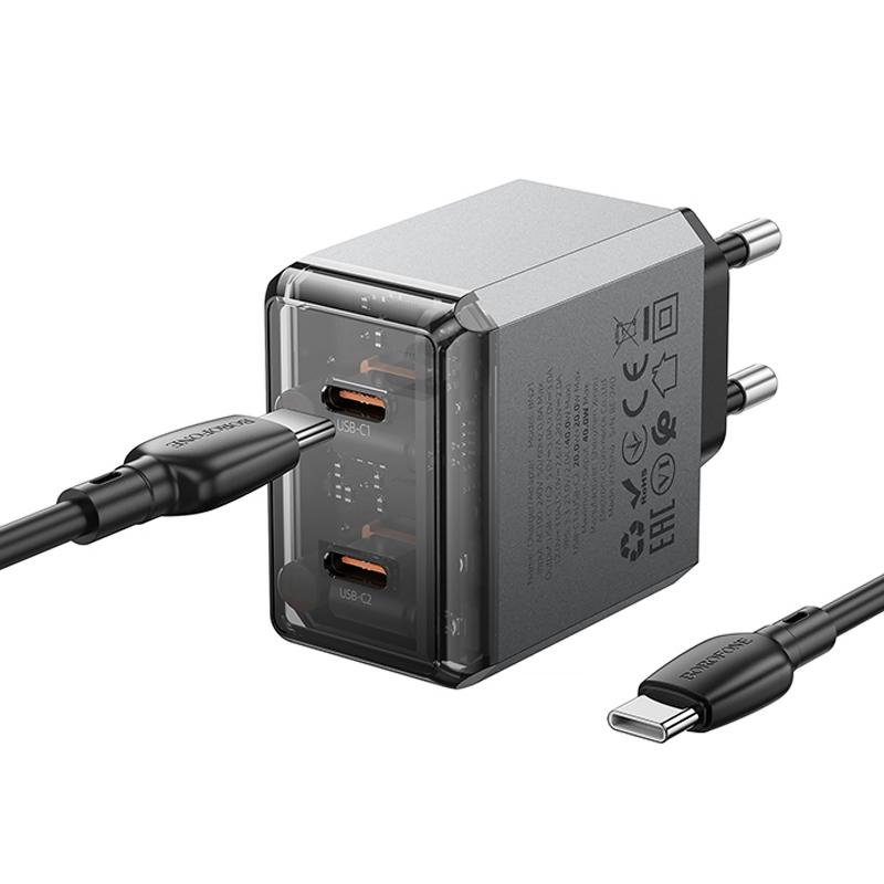 СЗУ Borofone BN21 Lena PD40W+QC3.0 (2USB-C) + кабель Type-C to Type-C на картинке №4