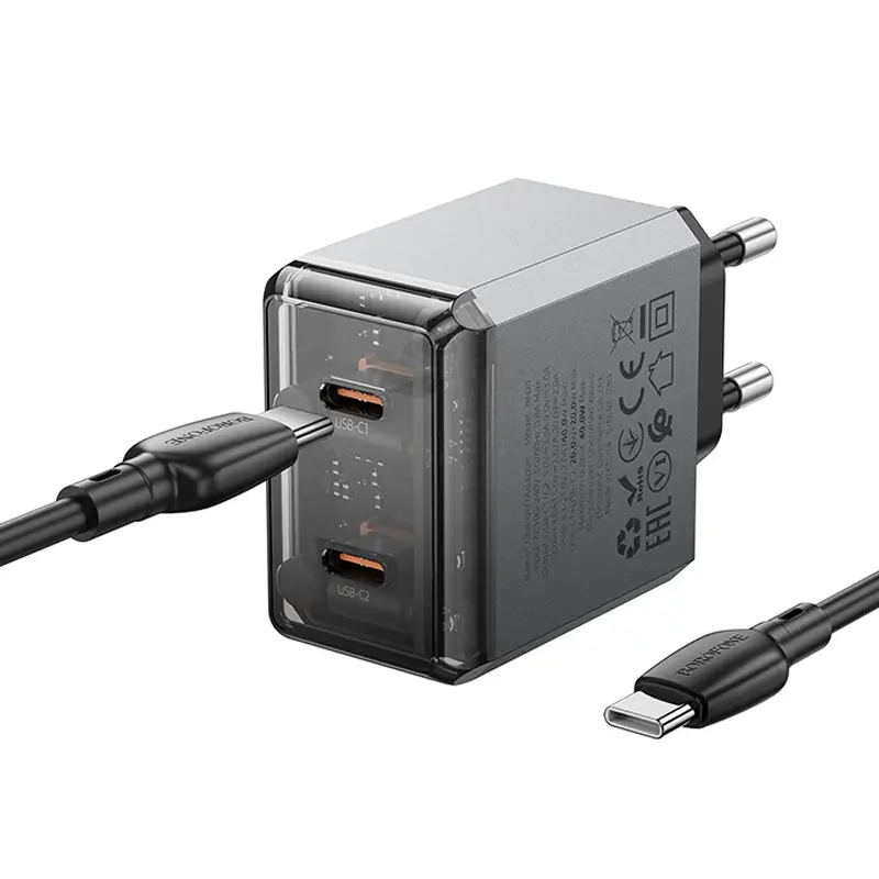 СЗУ Borofone BN21 Lena PD40W+QC3.0 (2USB-C) + кабель Type-C to Type-C, Metal gray 3, купить оптом с доставкой