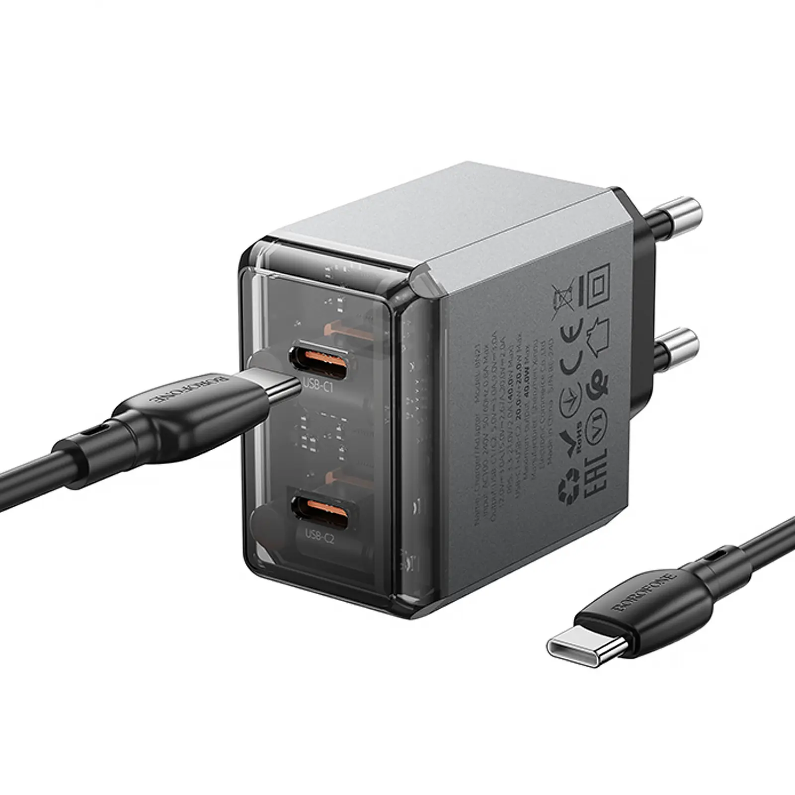 СЗУ Borofone BN21 Lena PD40W+QC3.0 (2USB-C) + кабель Type-C to Type-C, Metal gray 3, купить оптом с доставкой