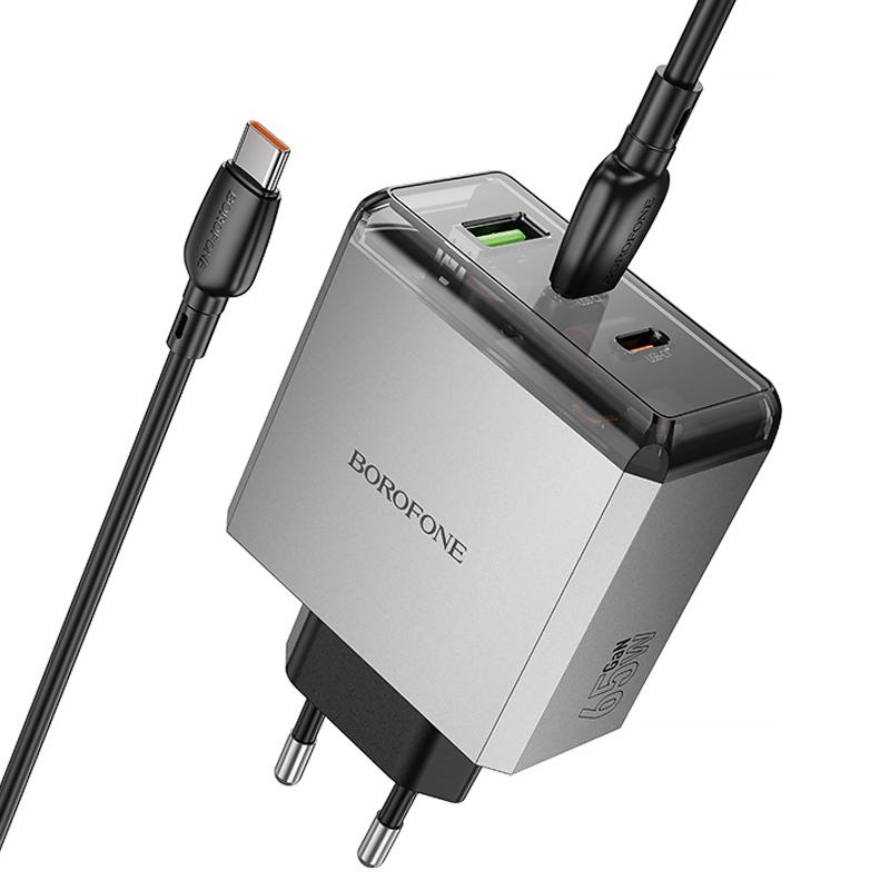 МЗП Borofone BN22 Lena PD65W (1USB-A/2C) + кабель Type-C to Type-C на малюнкі №3