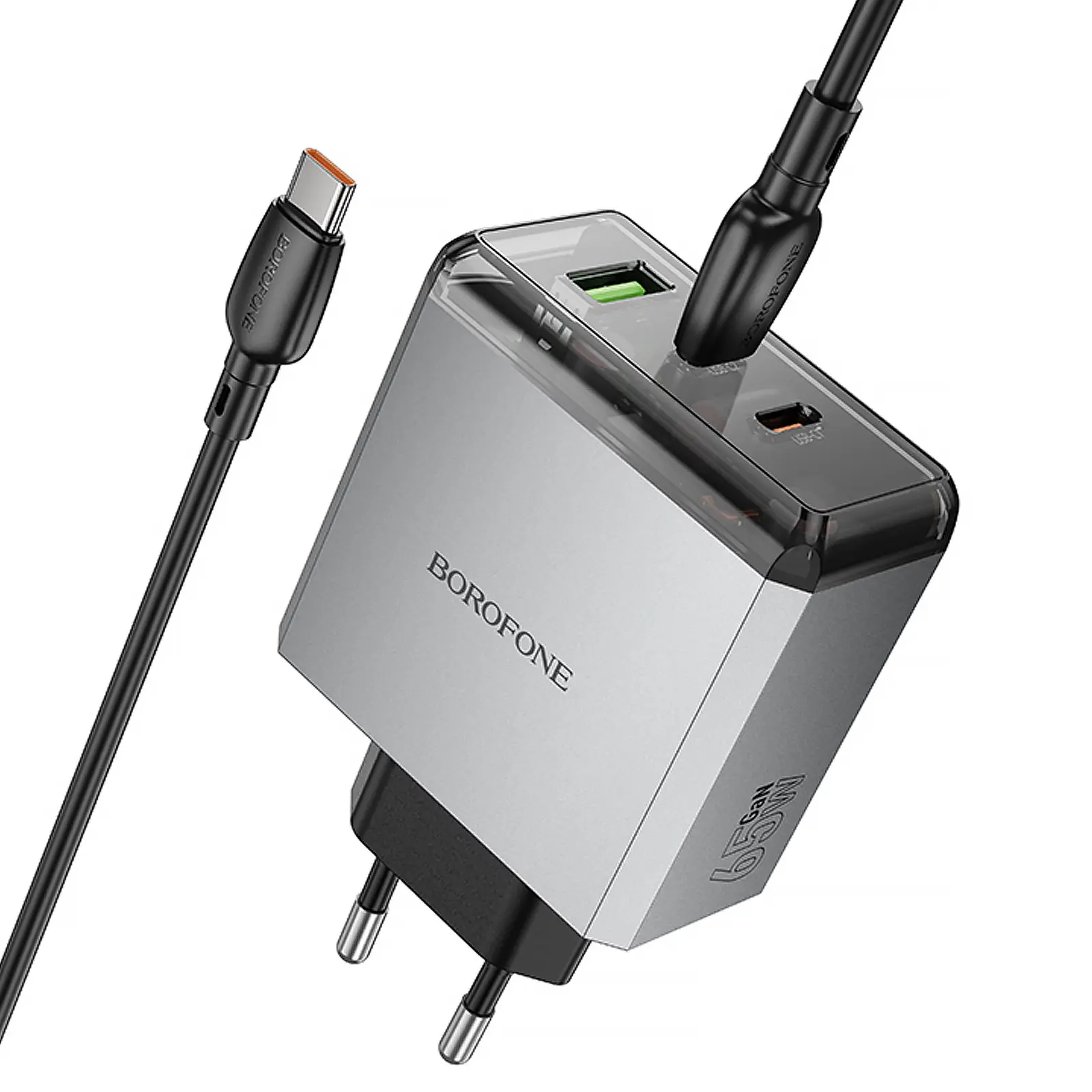 СЗУ Borofone BN22 Lena PD65W (1USB-A/2C) + кабель Type-C to Type-C, Metal gray 2, купить оптом с доставкой