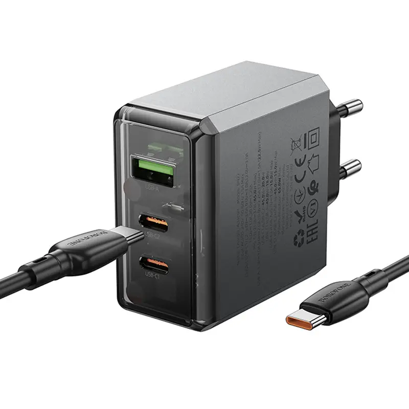 СЗУ Borofone BN22 Lena PD65W (1USB-A/2C) + кабель Type-C to Type-C, Metal gray 3, купить оптом с доставкой