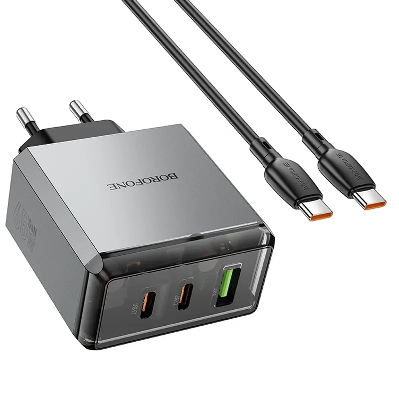 СЗУ Borofone BN22 Lena PD65W (1USB-A/2C) + кабель Type-C to Type-C, Metal gray 4, купить оптом с доставкой