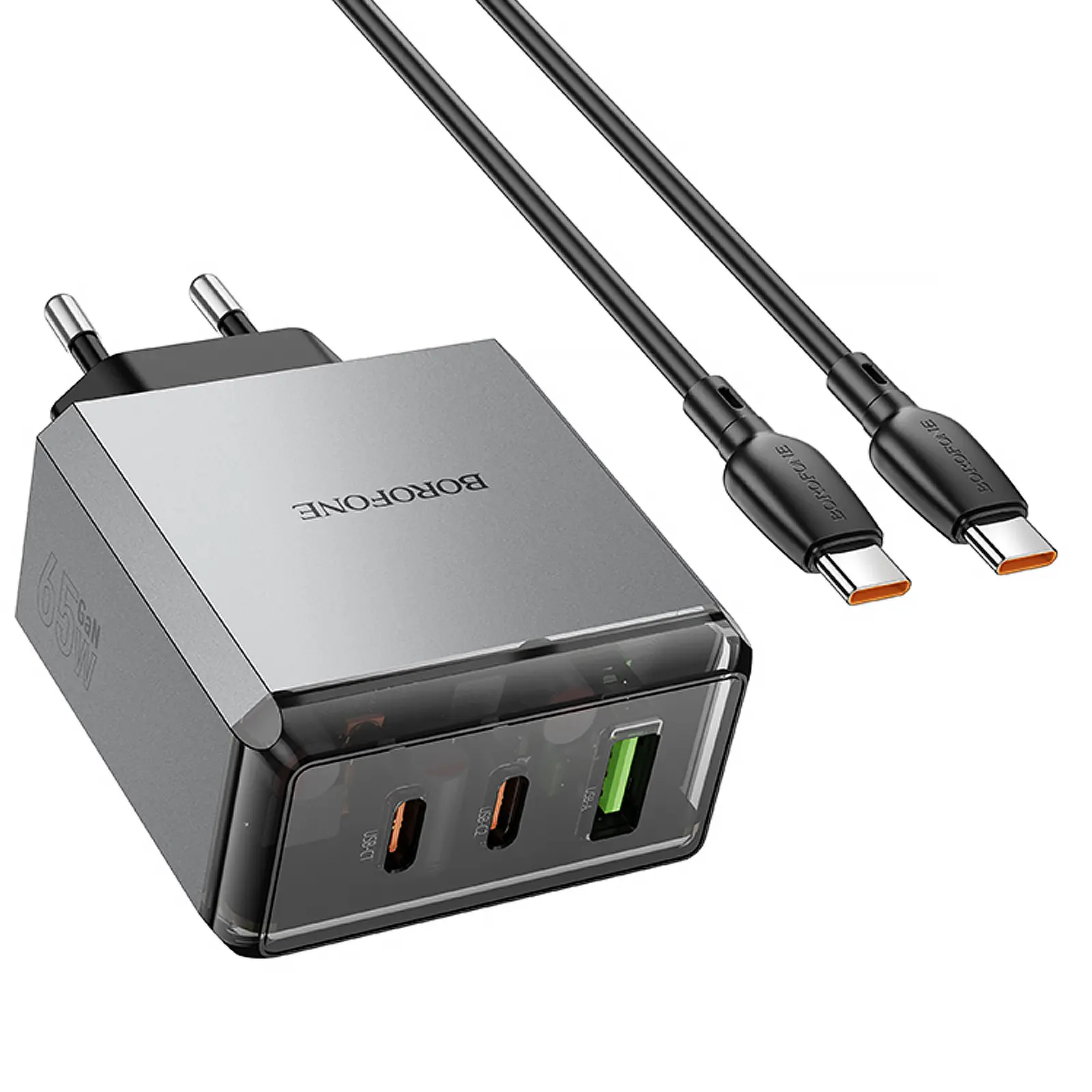 СЗУ Borofone BN22 Lena PD65W (1USB-A/2C) + кабель Type-C to Type-C, Metal gray 4, купить оптом с доставкой