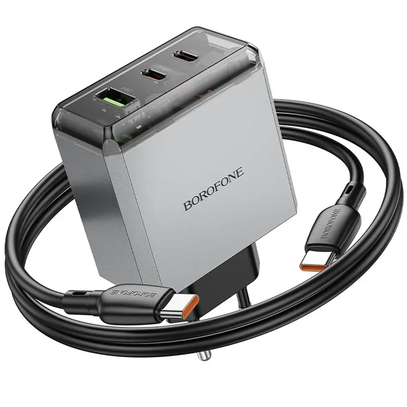 СЗУ Borofone BN22 Lena PD65W (1USB-A/2C) + кабель Type-C to Type-C, Metal gray 5, купить оптом с доставкой