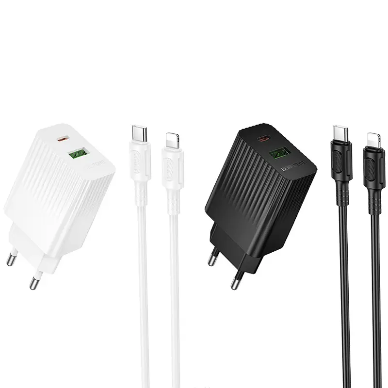 СЗУ Borofone BAS76A Source PD30W+QC3.0 (1USB-A/1C) + кабель Type-C to Lightning, купить оптом с доставкой