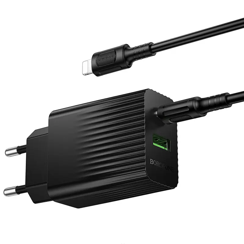 СЗУ Borofone BAS76A Source PD30W+QC3.0 (1USB-A/1C) + кабель Type-C to Lightning, Black 3, купить оптом с доставкой