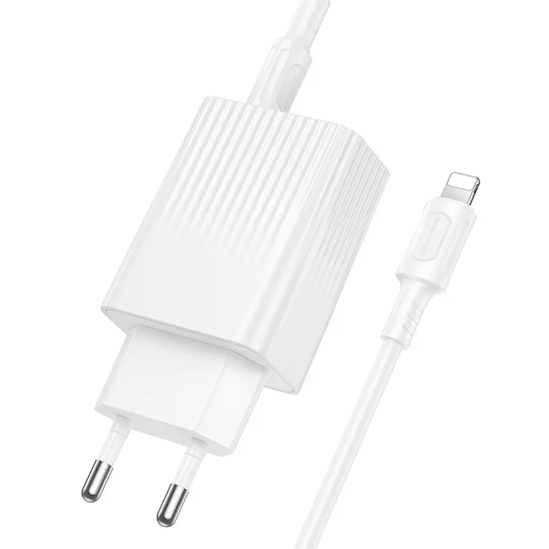 СЗУ Borofone BAS76A Source PD30W+QC3.0 (1USB-A/1C) + кабель Type-C to Lightning, White 3, купить оптом с доставкой