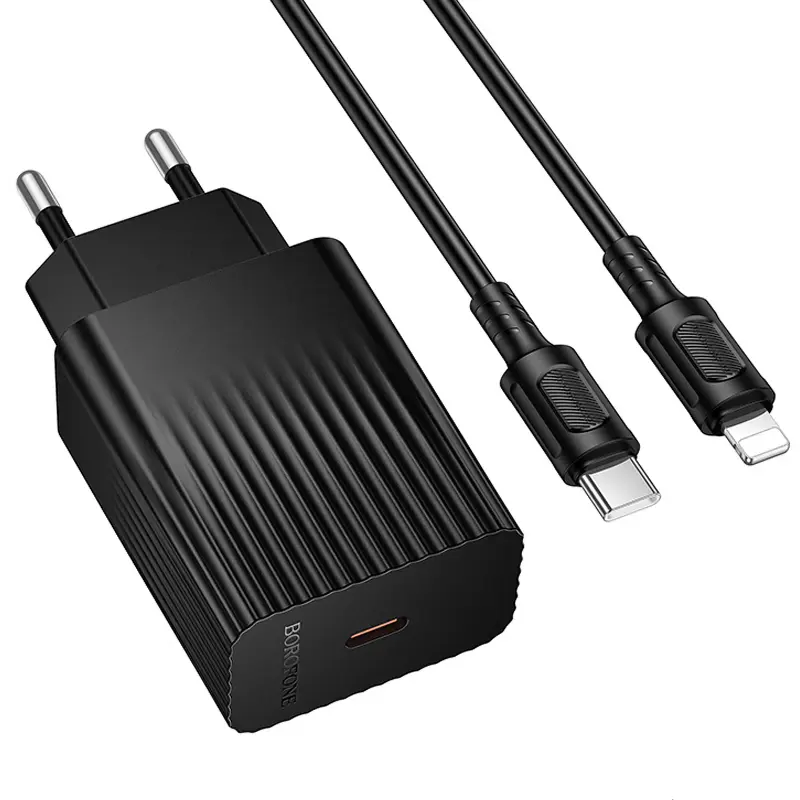 СЗУ Borofone BAS73A Source PD20W (1USB-C) + кабель Type-C to Lightning, Black 1, купить оптом с доставкой