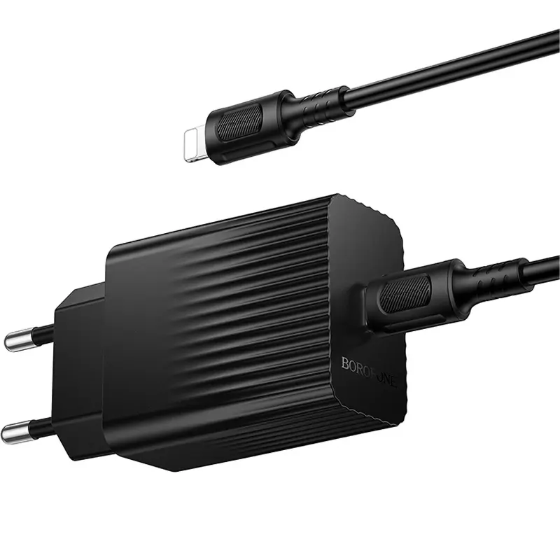 СЗУ Borofone BAS73A Source PD20W (1USB-C) + кабель Type-C to Lightning, Black 2, купить оптом с доставкой