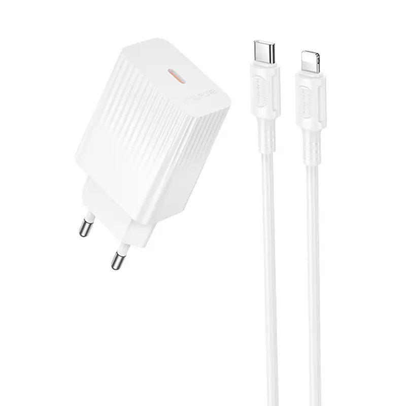 СЗУ Borofone BAS73A Source PD20W (1USB-C) + кабель Type-C to Lightning, White, купить оптом с доставкой
