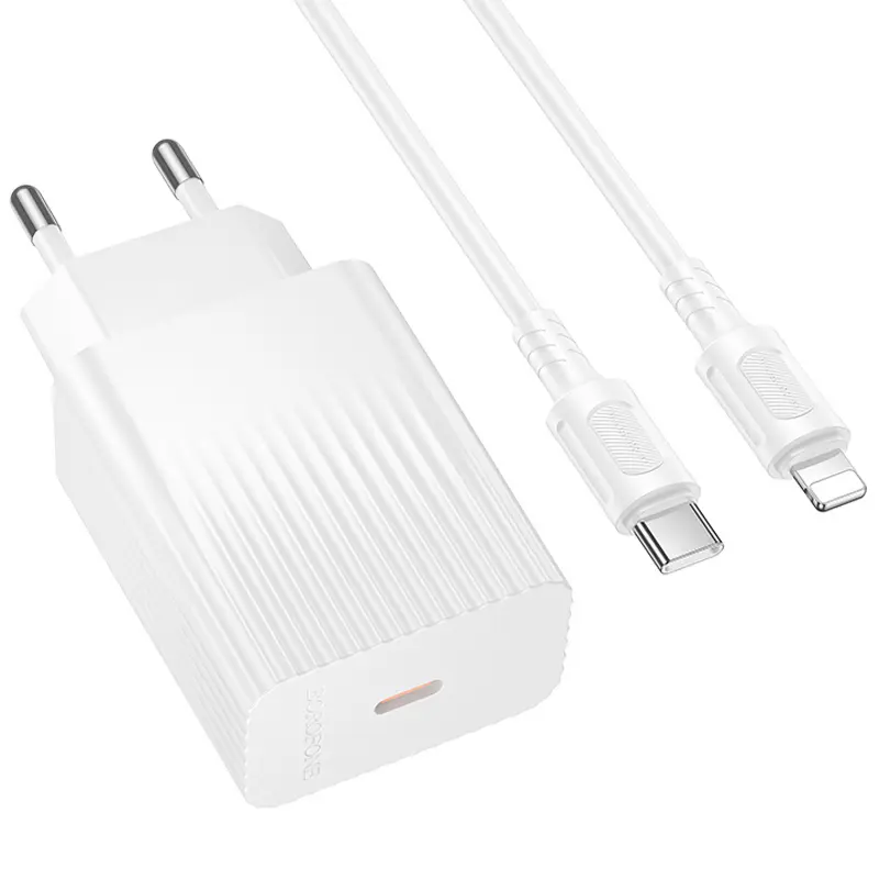 СЗУ Borofone BAS73A Source PD20W (1USB-C) + кабель Type-C to Lightning, White 1, купить оптом с доставкой
