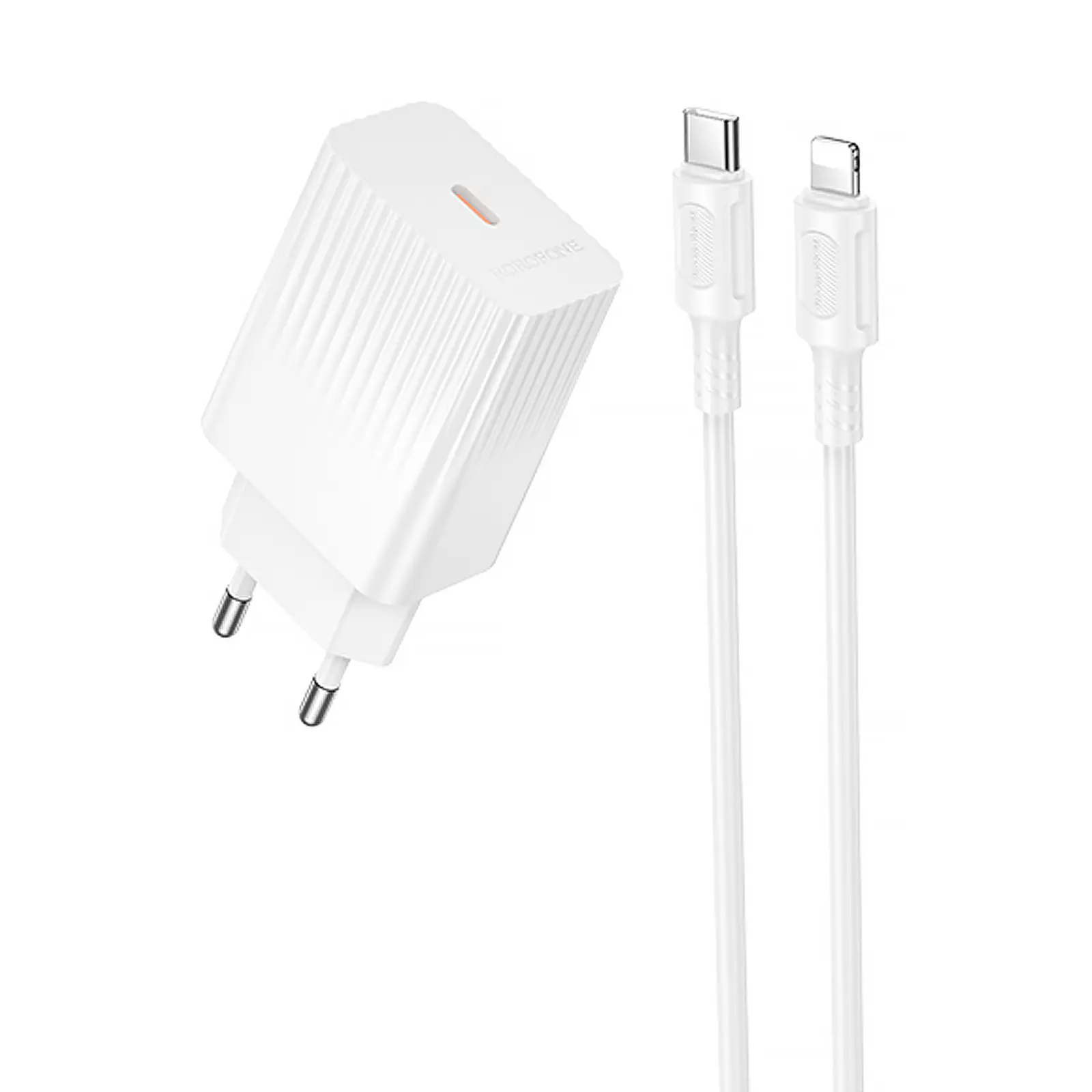 СЗУ Borofone BAS73A Source PD20W (1USB-C) + кабель Type-C to Lightning, White, купить оптом с доставкой