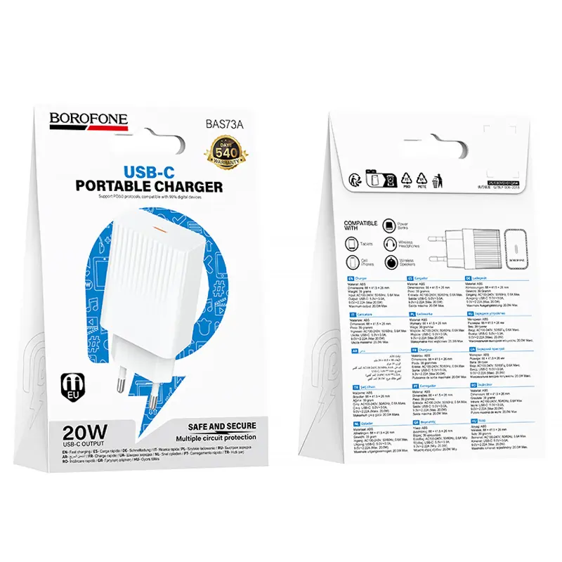 МЗП Borofone BAS73A Source PD20W (1USB-C), White 4, купити оптом з доставкою
